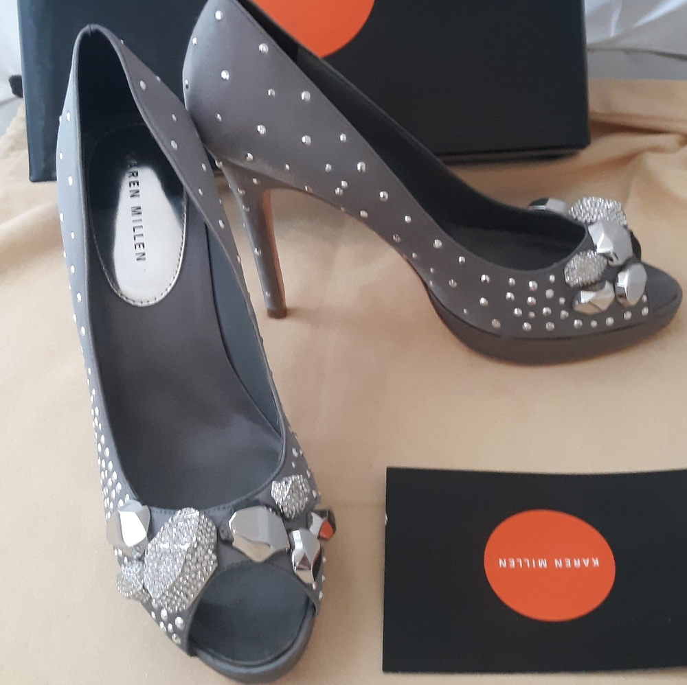 $370 Karen Millen Silver Galaxy Gem Jewel Shoes 39